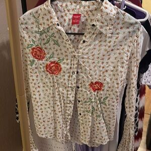 Floral Embroidered Button-Up Blouse